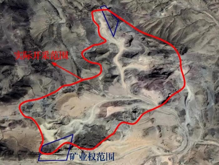 2021年5月的衛(wèi)星遙感影像顯示，白土崗子石料廠礦業(yè)權(quán)面積僅16.65畝，越界開采達207畝，超出12.4倍