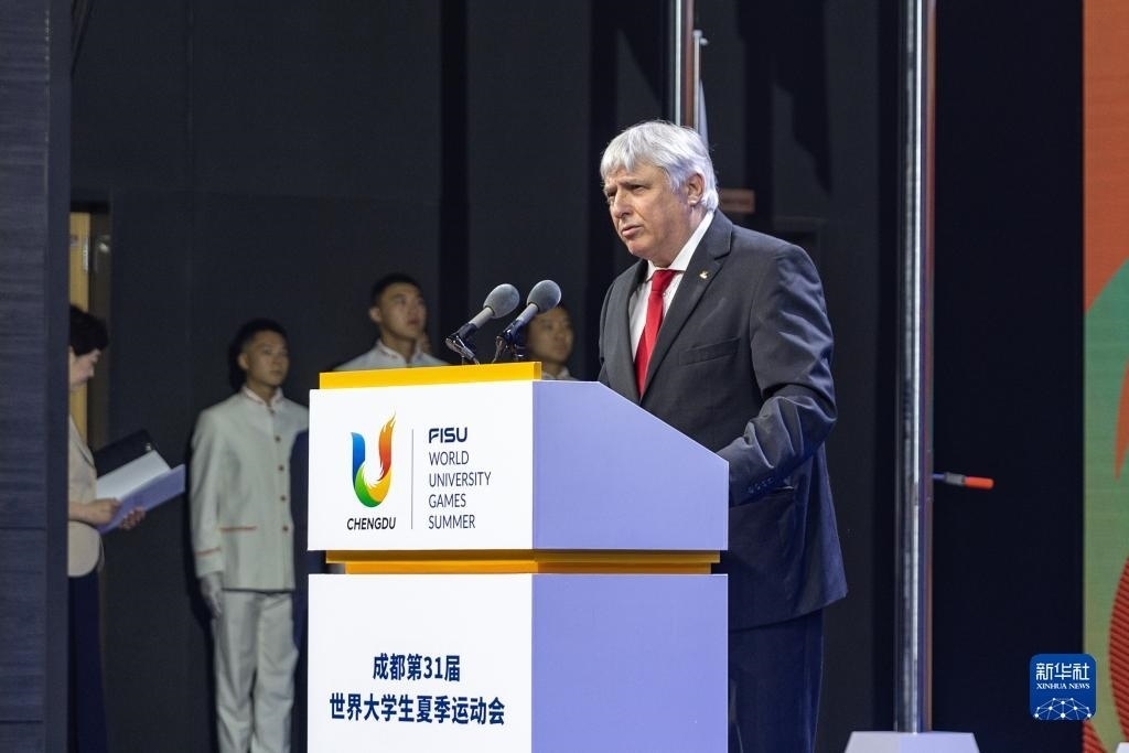 7月22日，國際大體聯(lián)秘書長、首席執(zhí)行官艾瑞克·森超在開村儀式上致辭。新華社記者 黃偉 攝