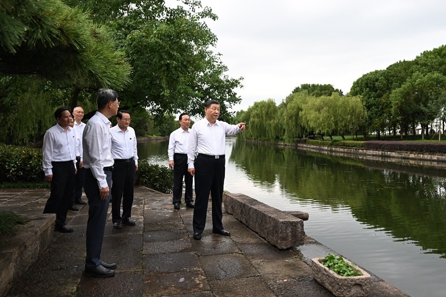 9月20日下午，習(xí)近平總書記在浙東運河文化園考察。新華社記者 謝環(huán)馳 攝