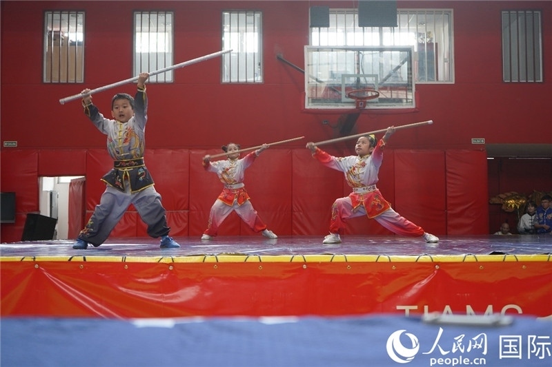 圖為開幕式現(xiàn)場兒童武術(shù)表演。人民網(wǎng)記者 許放攝