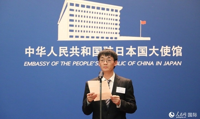 獲獎學(xué)生代表、大阪大學(xué)博士生劉亞飛發(fā)表感言。人民網(wǎng) 許可攝