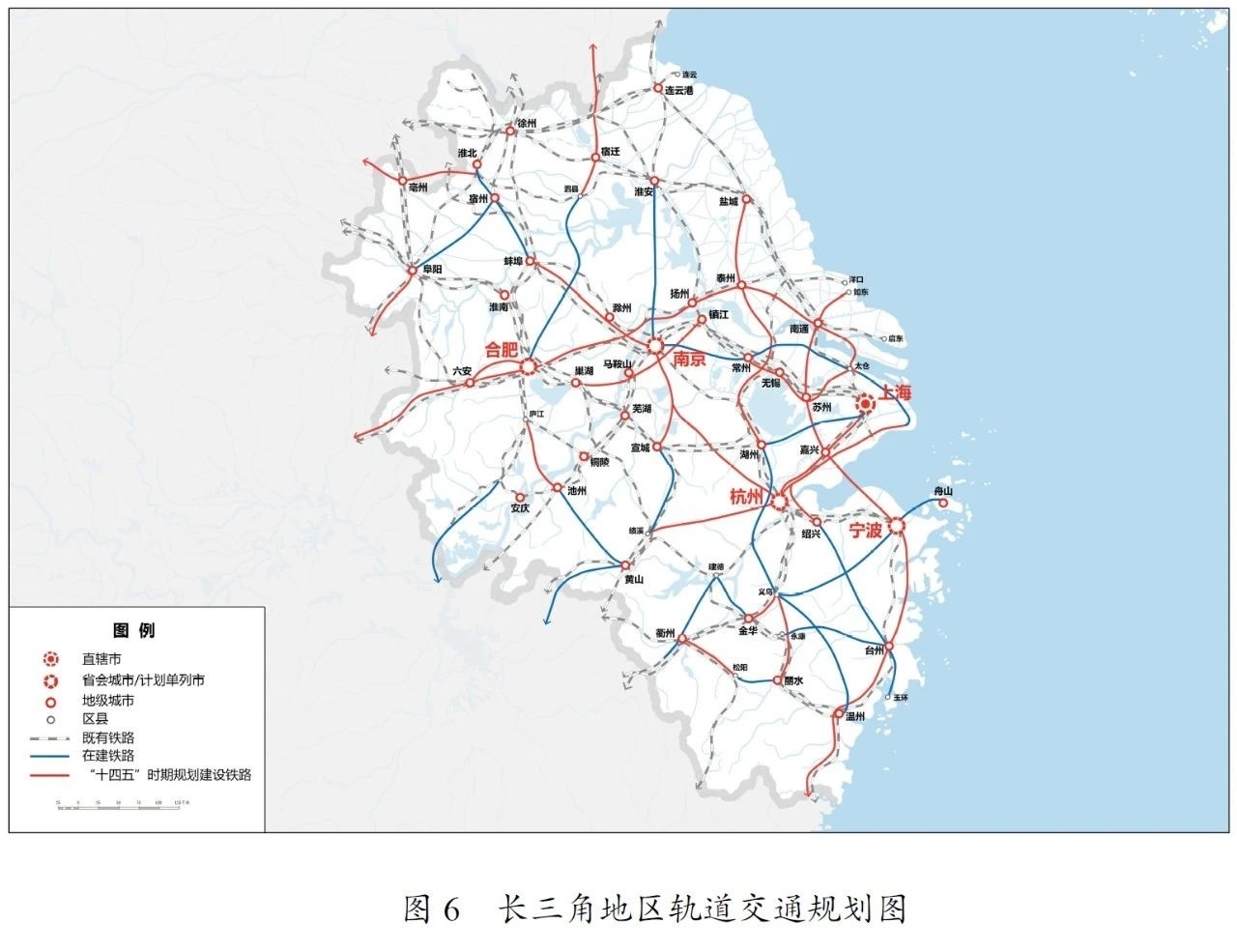 《中華人民共和國國民經(jīng)濟(jì)和社會發(fā)展第十四個五年規(guī)劃和2035年遠(yuǎn)景目標(biāo)綱要》長三角地區(qū)軌道交通規(guī)劃圖 新華社發(fā)