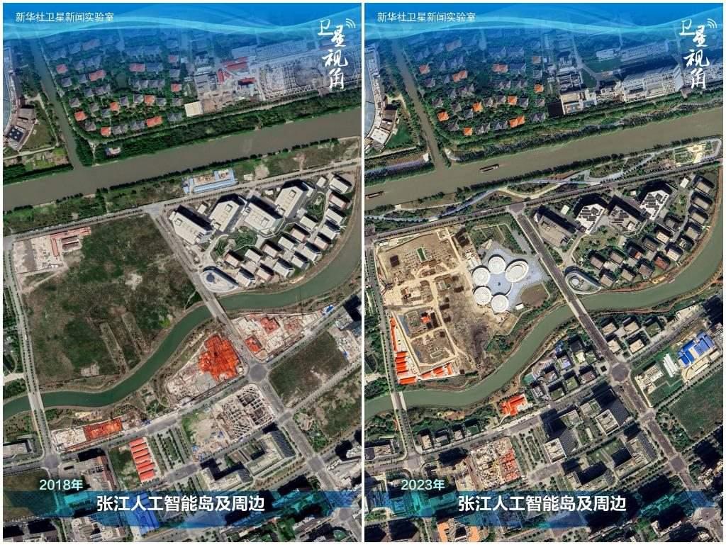 2023年與2018年相比，上海張江科學(xué)城內(nèi)的張江人工智能島建設(shè)取得明顯進(jìn)展。
