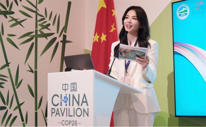 中國知名演員劉濤發(fā)表主旨演講。COP28中國角供圖