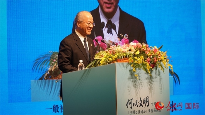 日本日中協(xié)會(huì)理事長(zhǎng)瀨野清水致辭。人民網(wǎng) 蔣曉辰攝