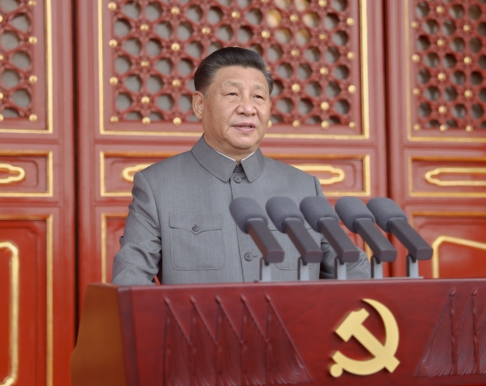 2021年7月1日，慶祝中國(guó)共產(chǎn)黨成立100周年大會(huì)在北京天安門(mén)廣場(chǎng)隆重舉行。習(xí)近平發(fā)表重要講話(huà)。新華社記者 鞠鵬 攝