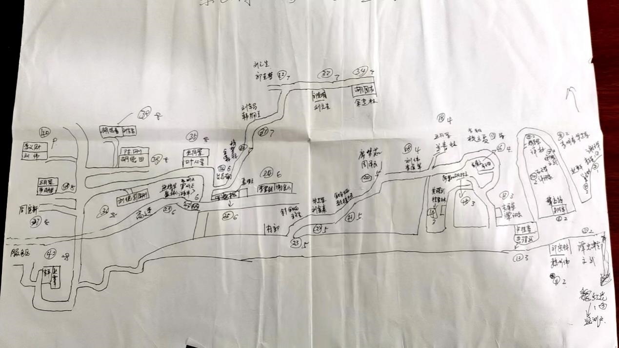 姚國(guó)生的手繪地圖上，密密麻麻地記錄著脫貧戶人員信息。人民網(wǎng)記者 邱燁攝。
