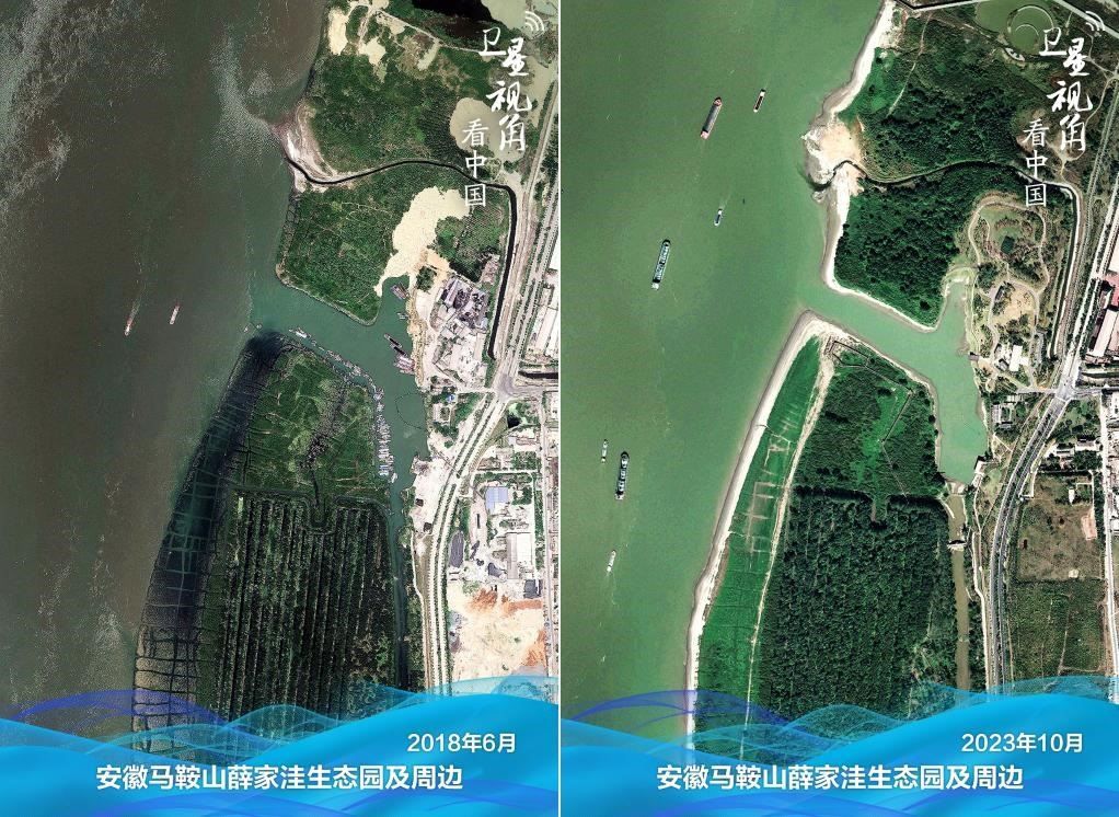 經(jīng)過(guò)整治后的安徽馬鞍山薛家洼生態(tài)園生機(jī)盎然。