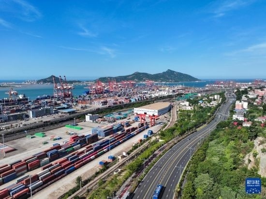 這是6月26日拍攝的中哈連云港物流合作基地（無人機照片）。新華社記者 季春鵬 攝