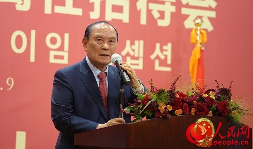 金漢圭在招待會(huì)上致辭。人民網(wǎng) 李帆攝