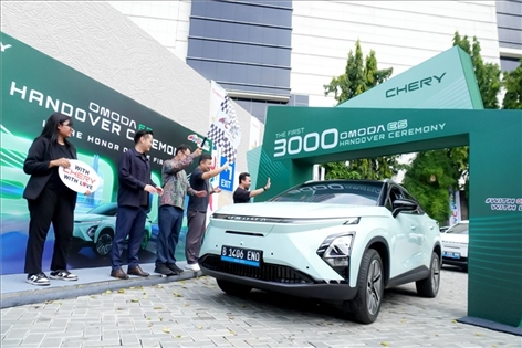 圖為奇瑞在印尼推出的電動汽車OMODA E5，這是今年上半年印尼市場上最暢銷的電動SUV。奇瑞汽車印度尼西亞銷售公司供圖