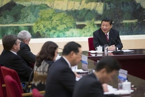 △2013年3月19日，習(xí)近平主席在北京人民大會(huì)堂接受金磚國(guó)家媒體聯(lián)合采訪。