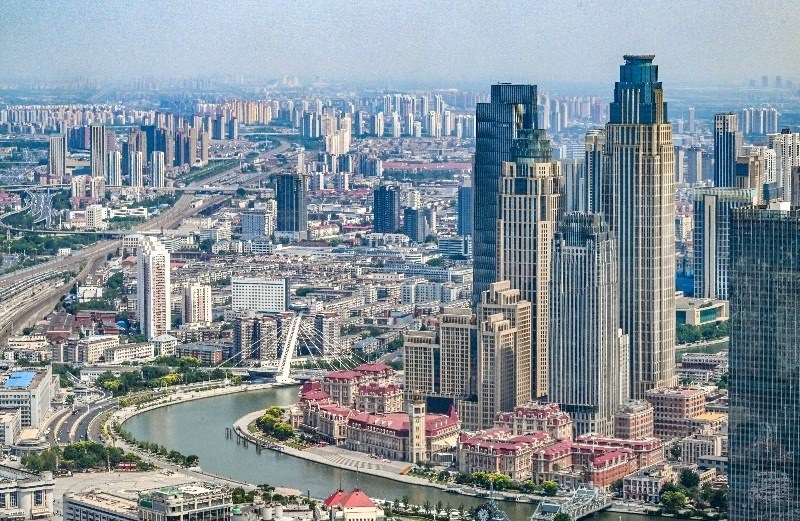 2023年6月16日，從直升機(jī)上拍攝的天津中心城區(qū)城市景觀。