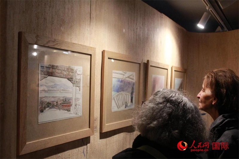 法國(guó)觀眾在欣賞展品。人民網(wǎng)記者 尚凱元攝